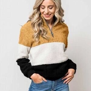 NWT Quarter Zip Colorblock Sherpa Pullover Jacket